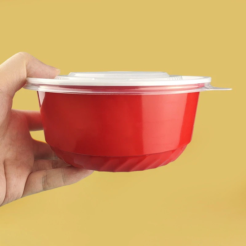 Red Disposable Plastic Food Bowls With Lid