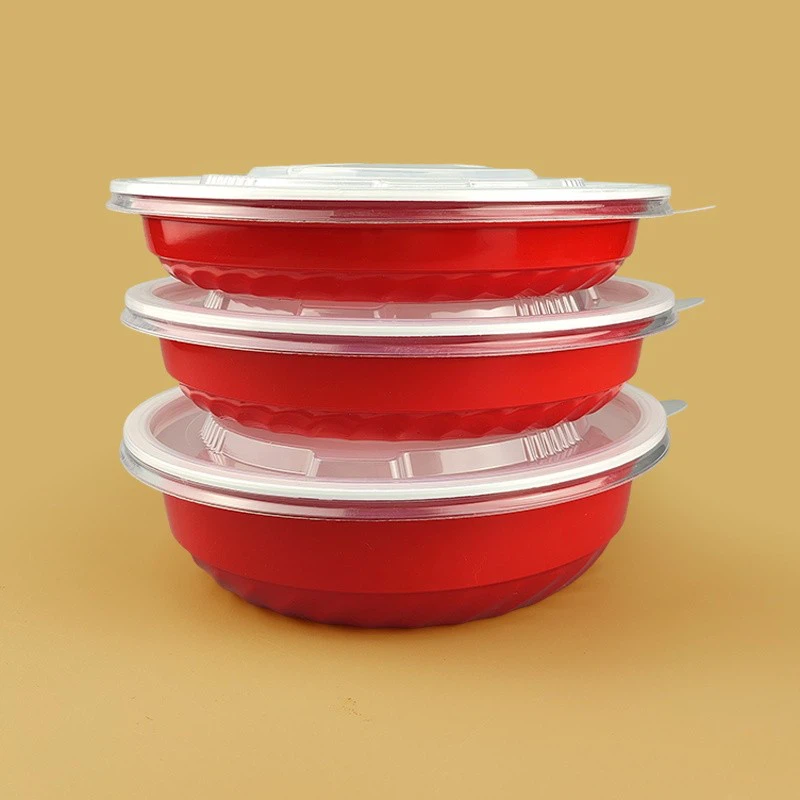 Red Disposable Plastic Food Bowls With Lid